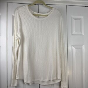 Umgee Top Women's Size 1XL  Ribbed Knit Long Sleeve White Soft Tunic